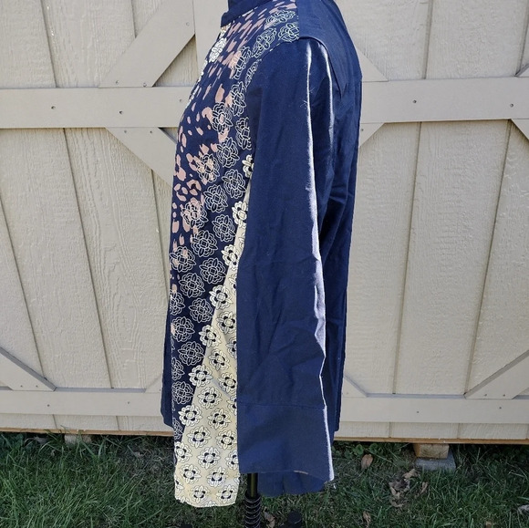 NWT CHICO'S Classic Navy Mix Print Mandarin Collar No Iron Tunic  Size 3/L - Picture 2 of 9